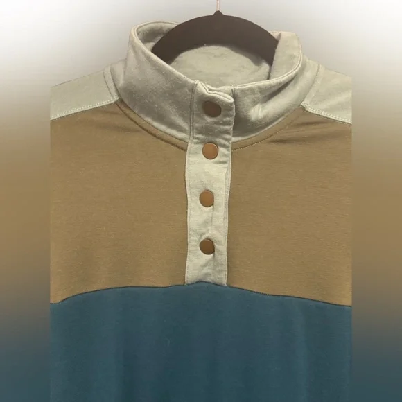 Woolx sz S “Charlie” mock-neck Sweatshirt teal/sage/green - Picture 3 of 7